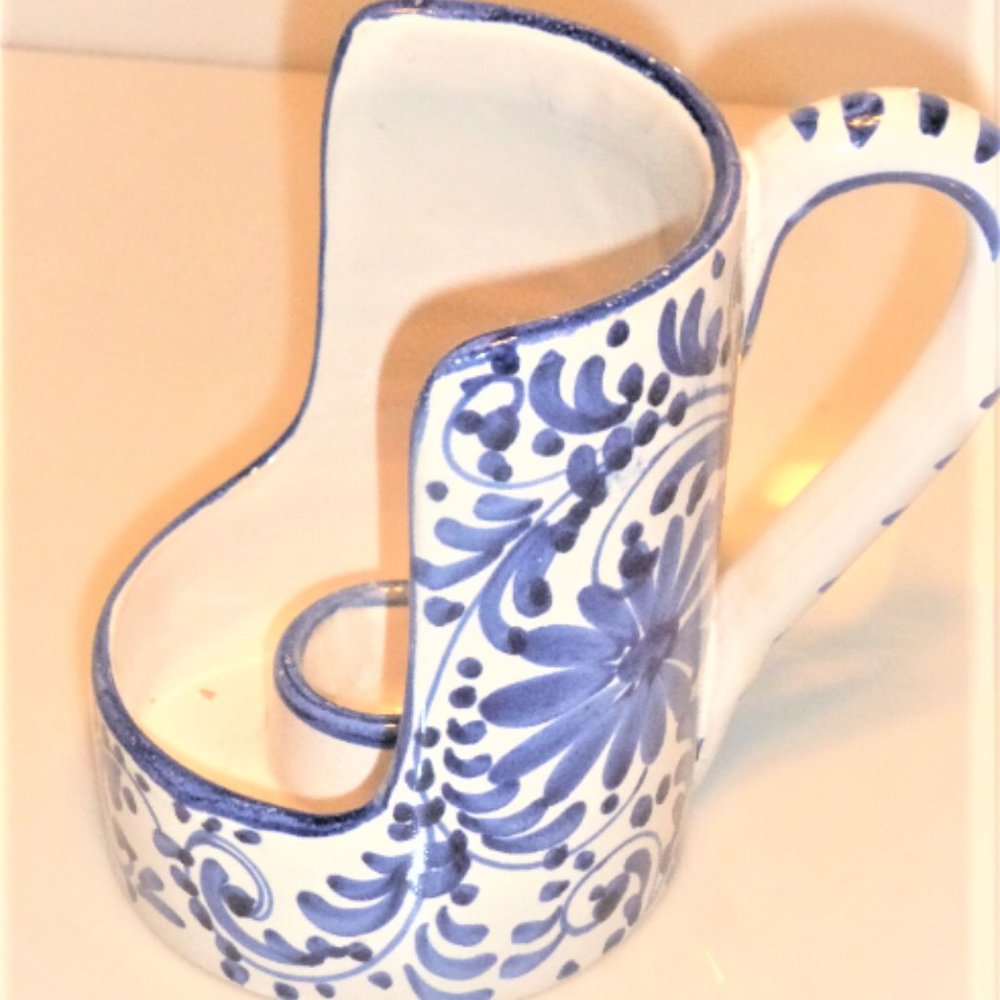 BX73 #rd Signed Italy Vintage Pottery CANDLE HOLDER Delft Pottery Candle